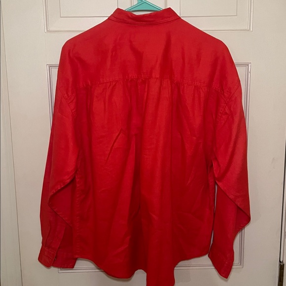 100% Linen Eddie Bauer Vibrant Red Casual Button Down Shirt - Picture 4 of 11